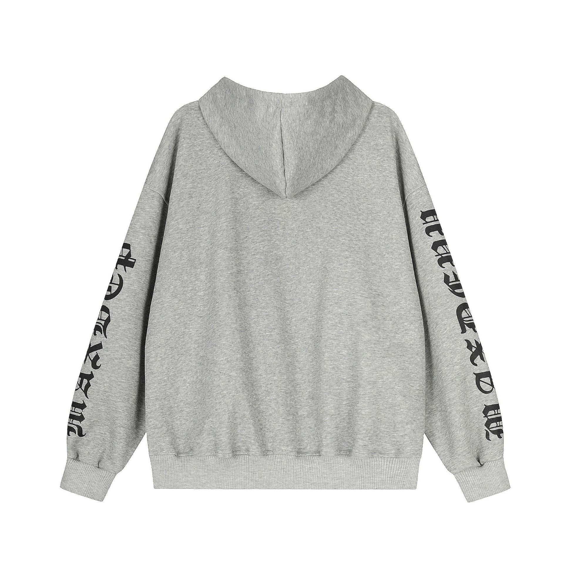 Washed Patch Logo Print Zipper Hoodie