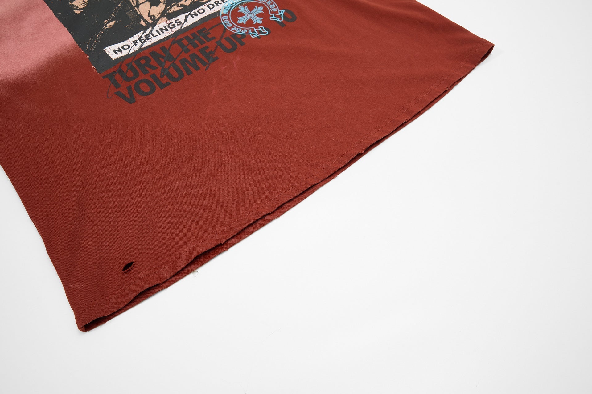 Washed Damage Portrait Print Short Sleeve T-Shirt