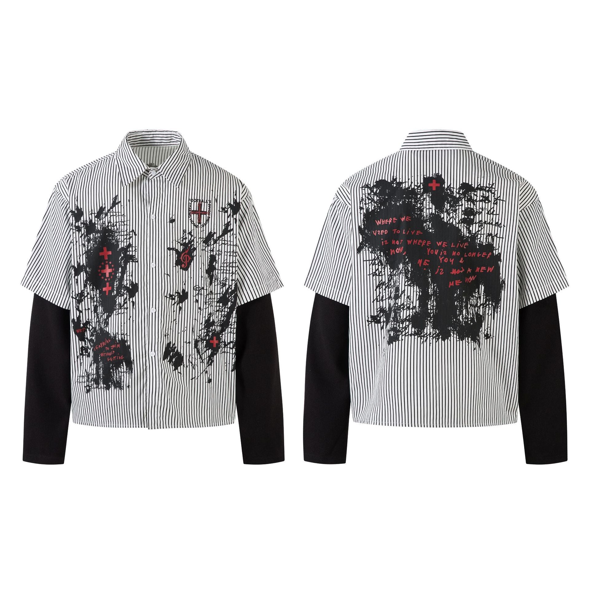 Fake Layered Stripe Graphic Print Long Sleeve Shirt