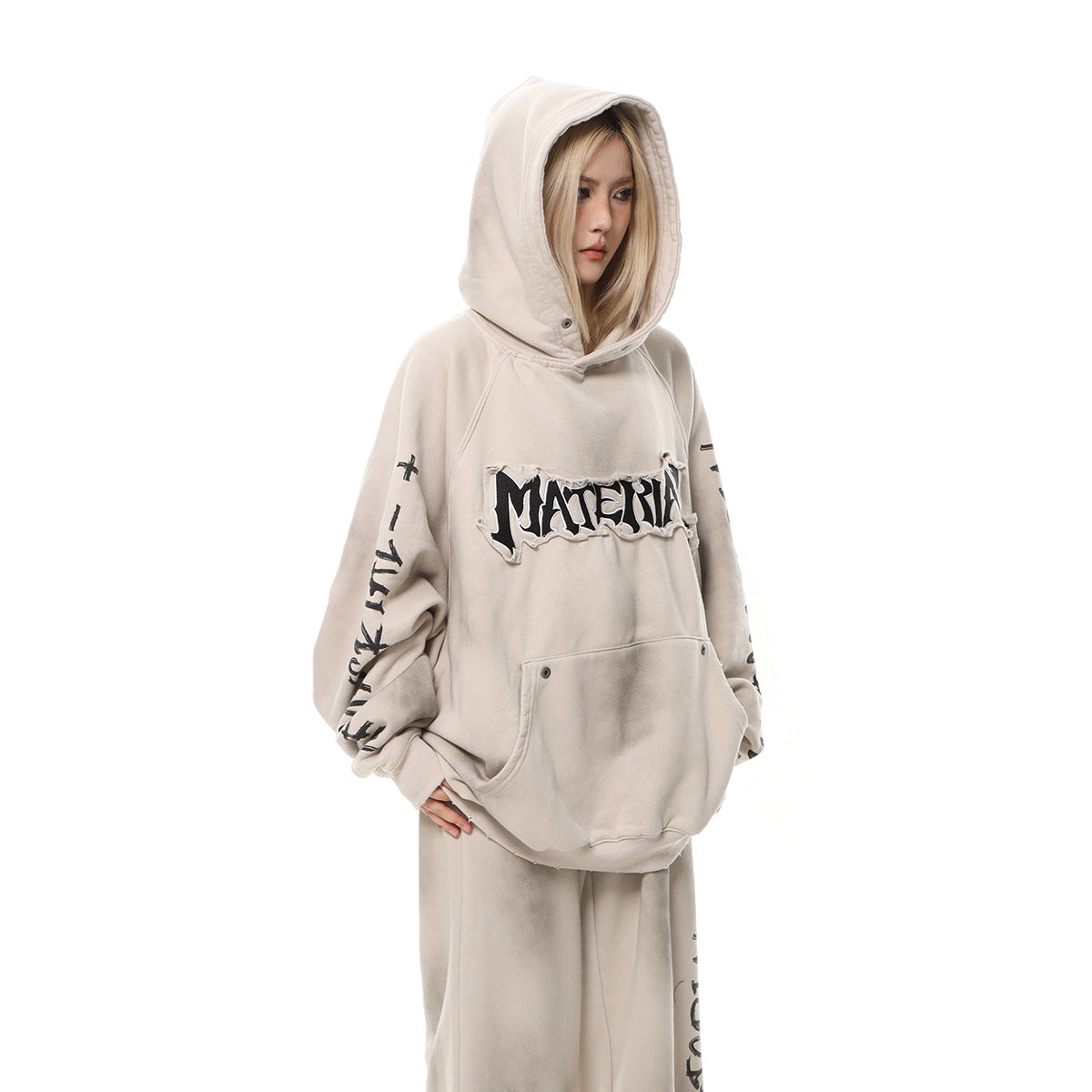 Sudadera con capucha bordada y estampado "Material"