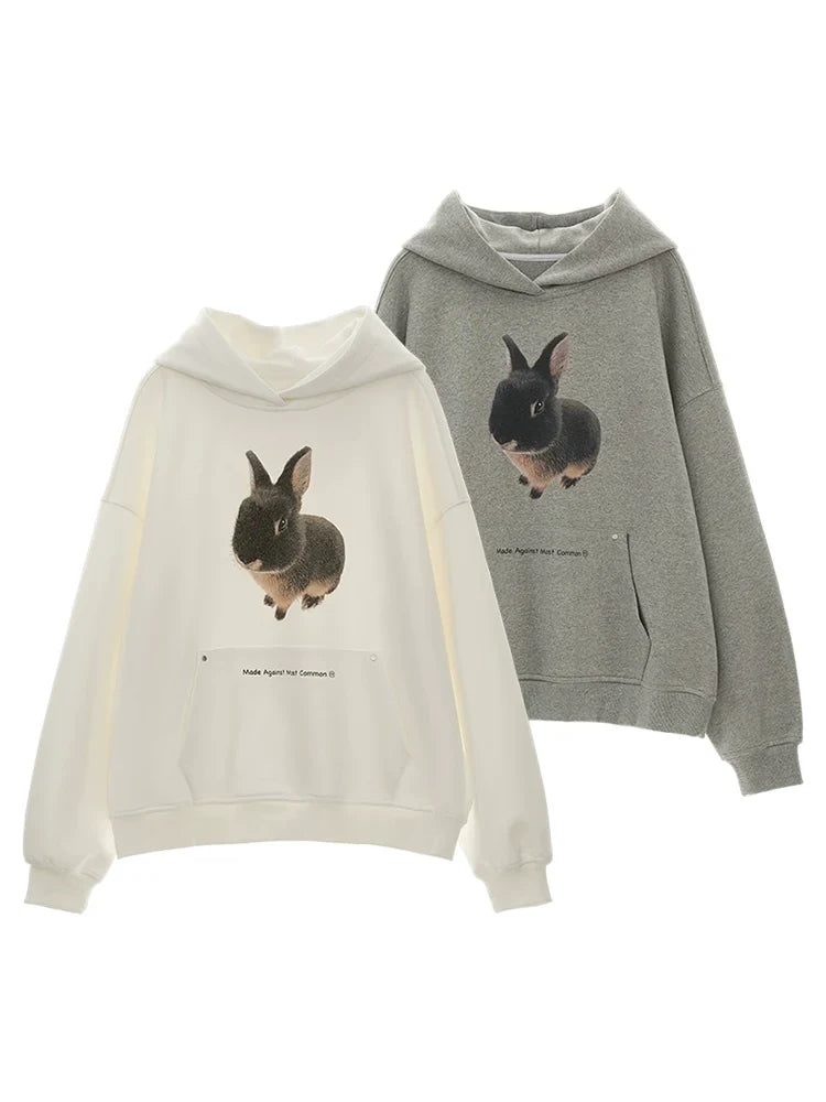 Rabbit Print Loose Hoodie