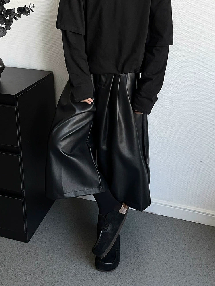 PU Leather Wide Leg Short