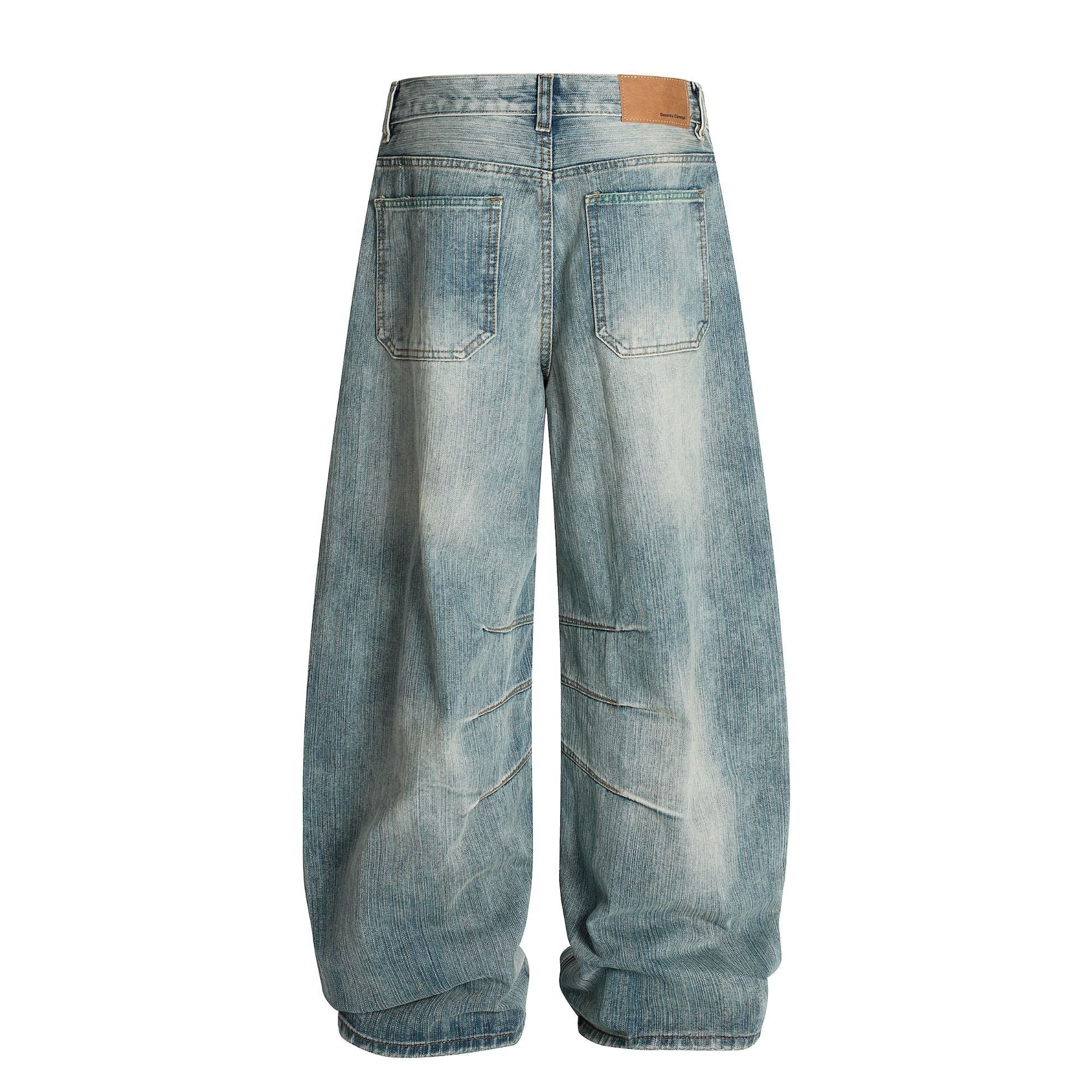 Washed Whisker Wide Leg Denim Jeans