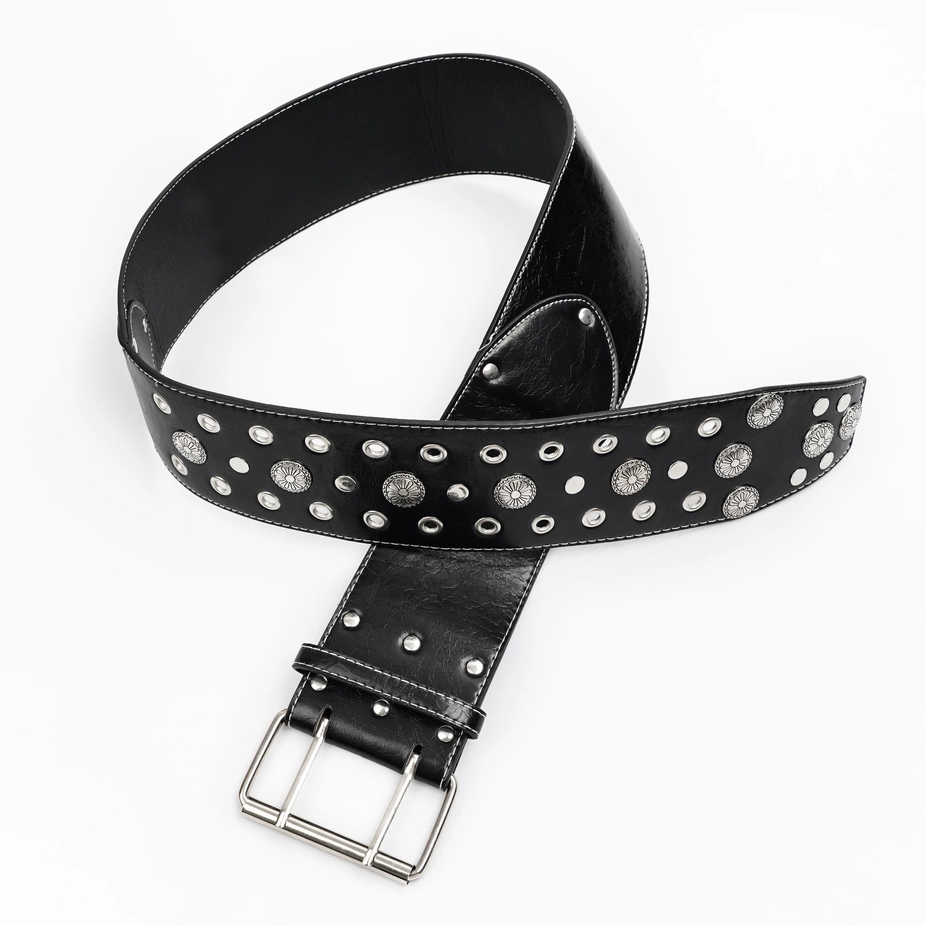 PU Leather Studs Metal Buckle Belt