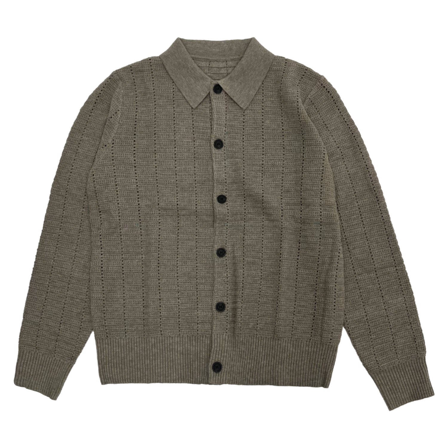 Hollow Textured Lapel Knit Cardigan