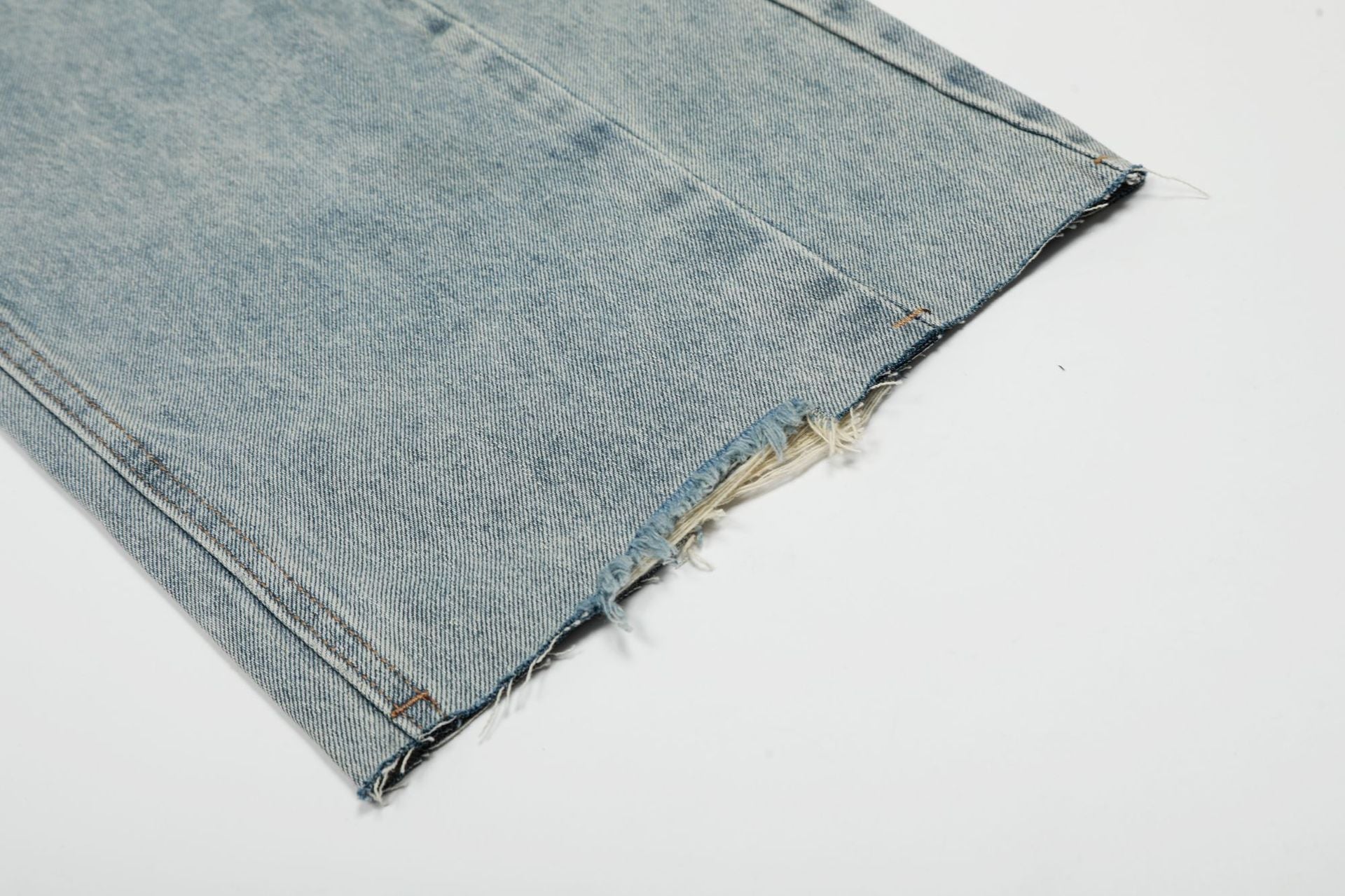 Wash Damage Wide Leg Curved Denim Jeans