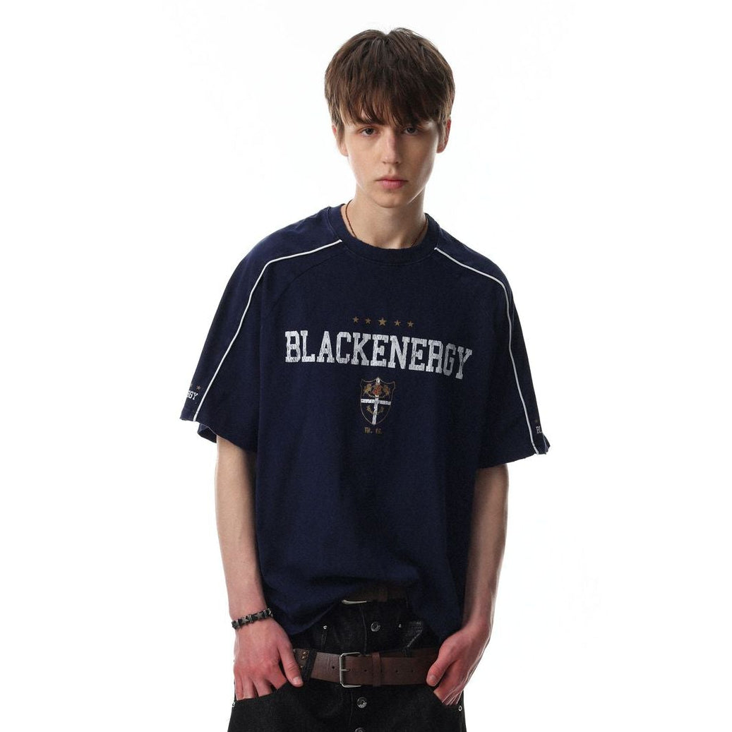 Letter Embroidery Piping Short Sleeve T-Shirt