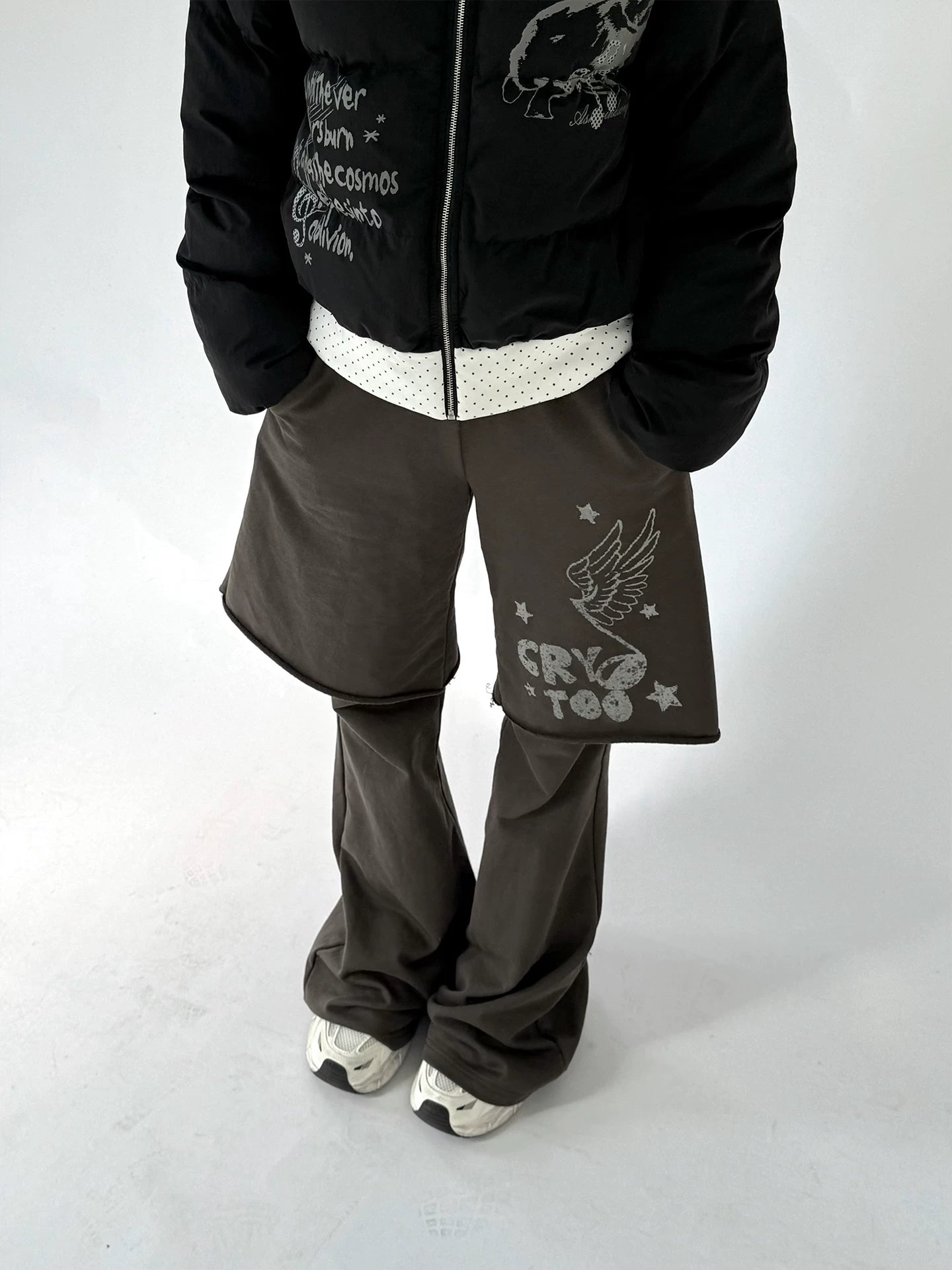Fake Layered Half Flare Low Rise Pants