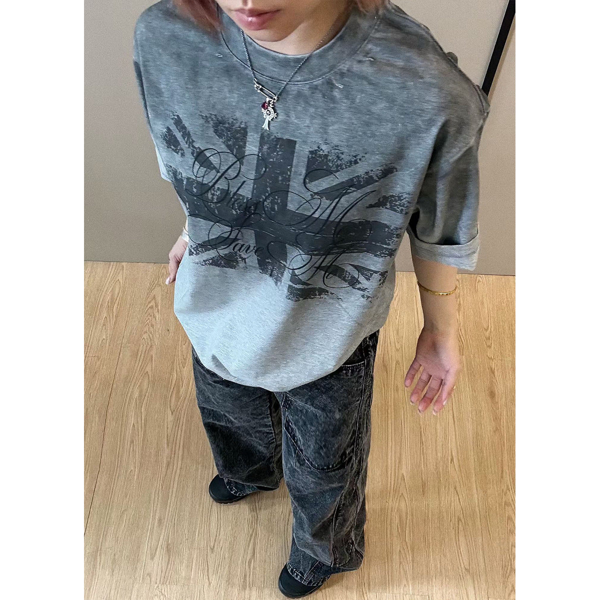 Damage Letter Print Short Sleeve T-Shirt