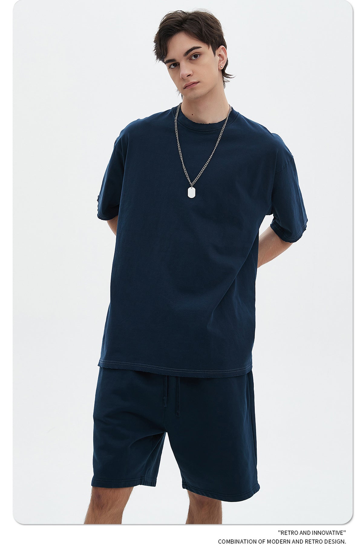 Washed Dyed Oversize Damage Short-sleeve T-shirt & Short Sweatpants Setup