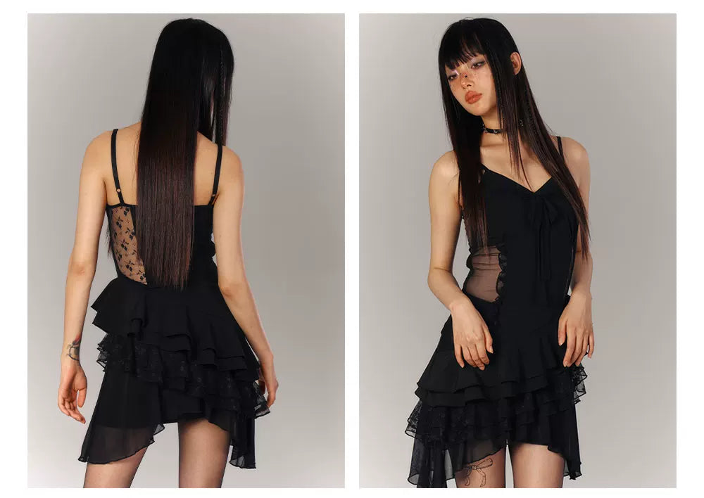 Lace Asymmetrical Layered Fitted Dress