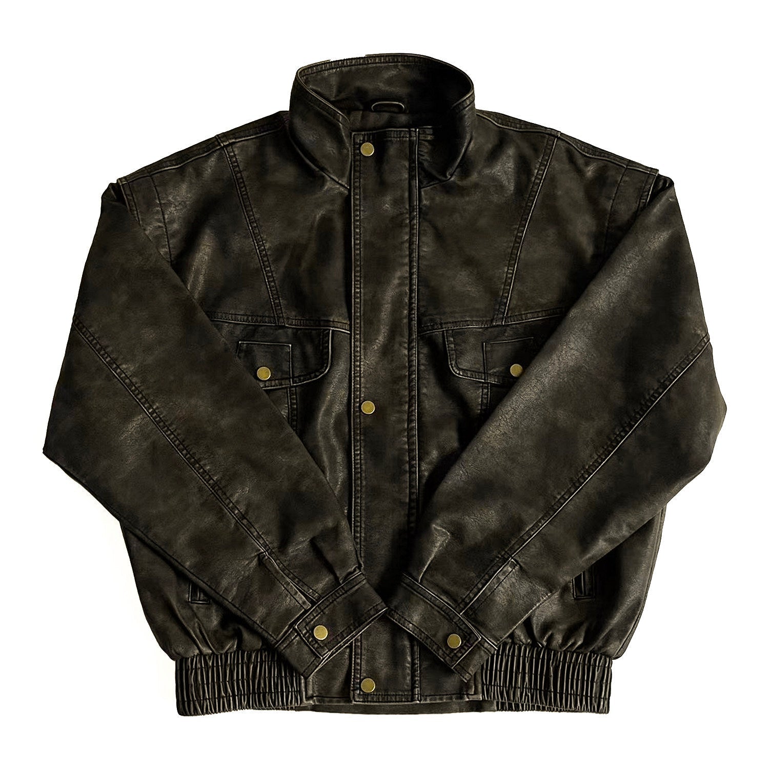 PU Leather Stand Collar Oversize Jacket
