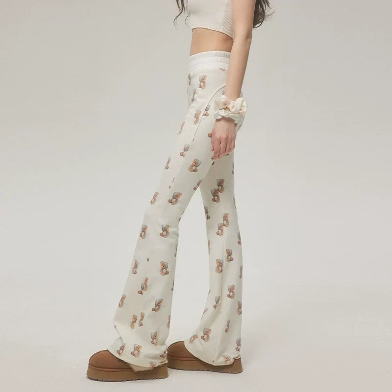 Bear Print Micro Flare Pants