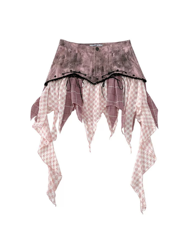 Irregular Damage Ruffle Denim Skirt