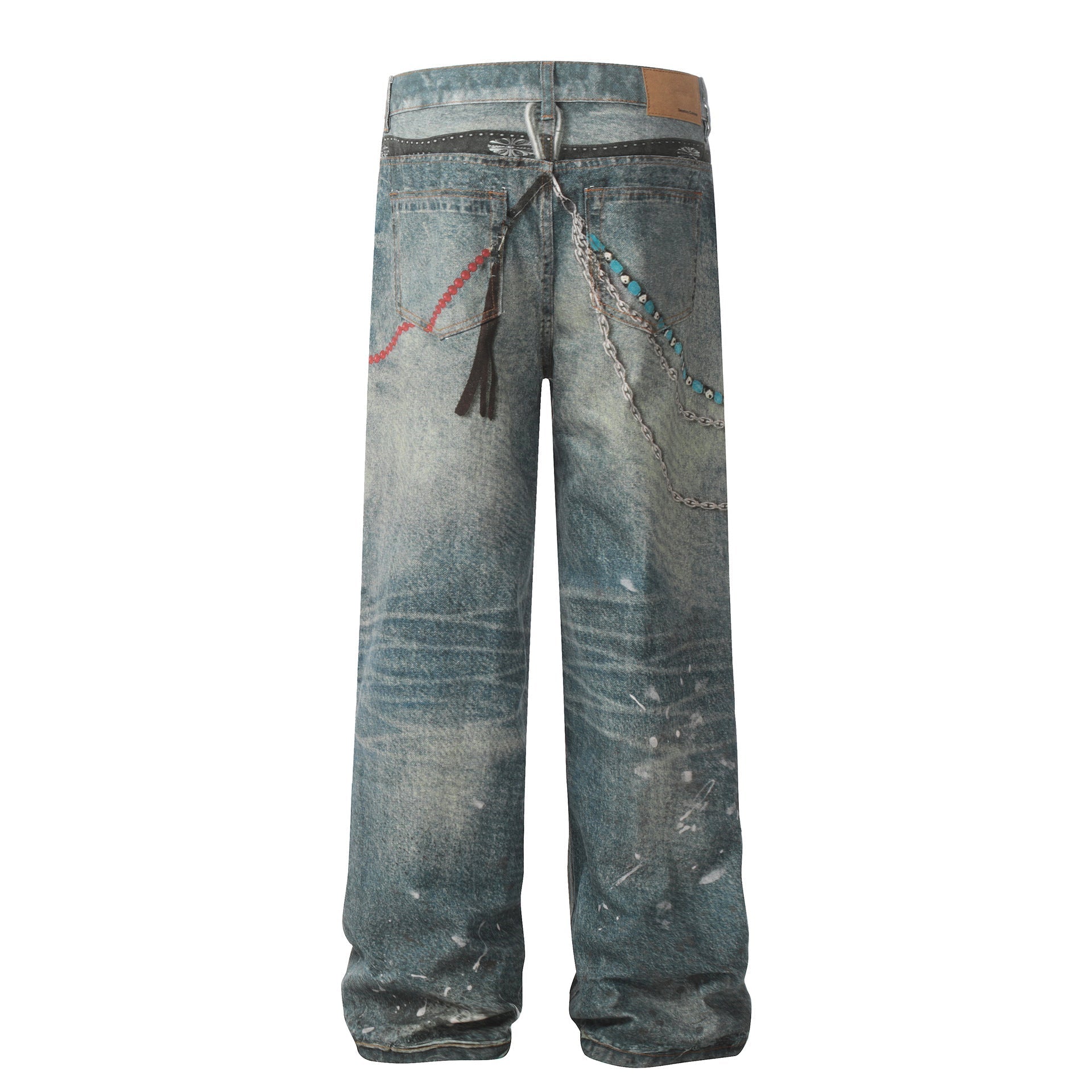 Washed Damage Wide Leg Straight Denim Jeans