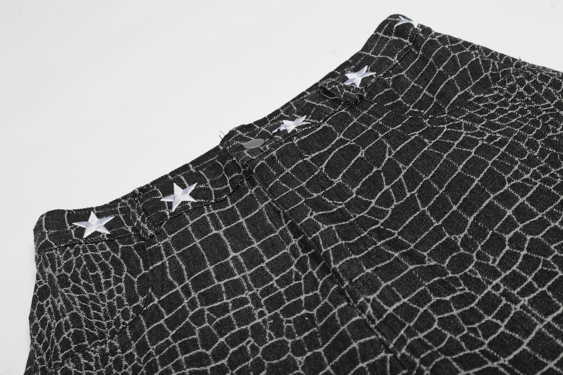 Crocodile Pattern Star Studs Wide Leg Pants