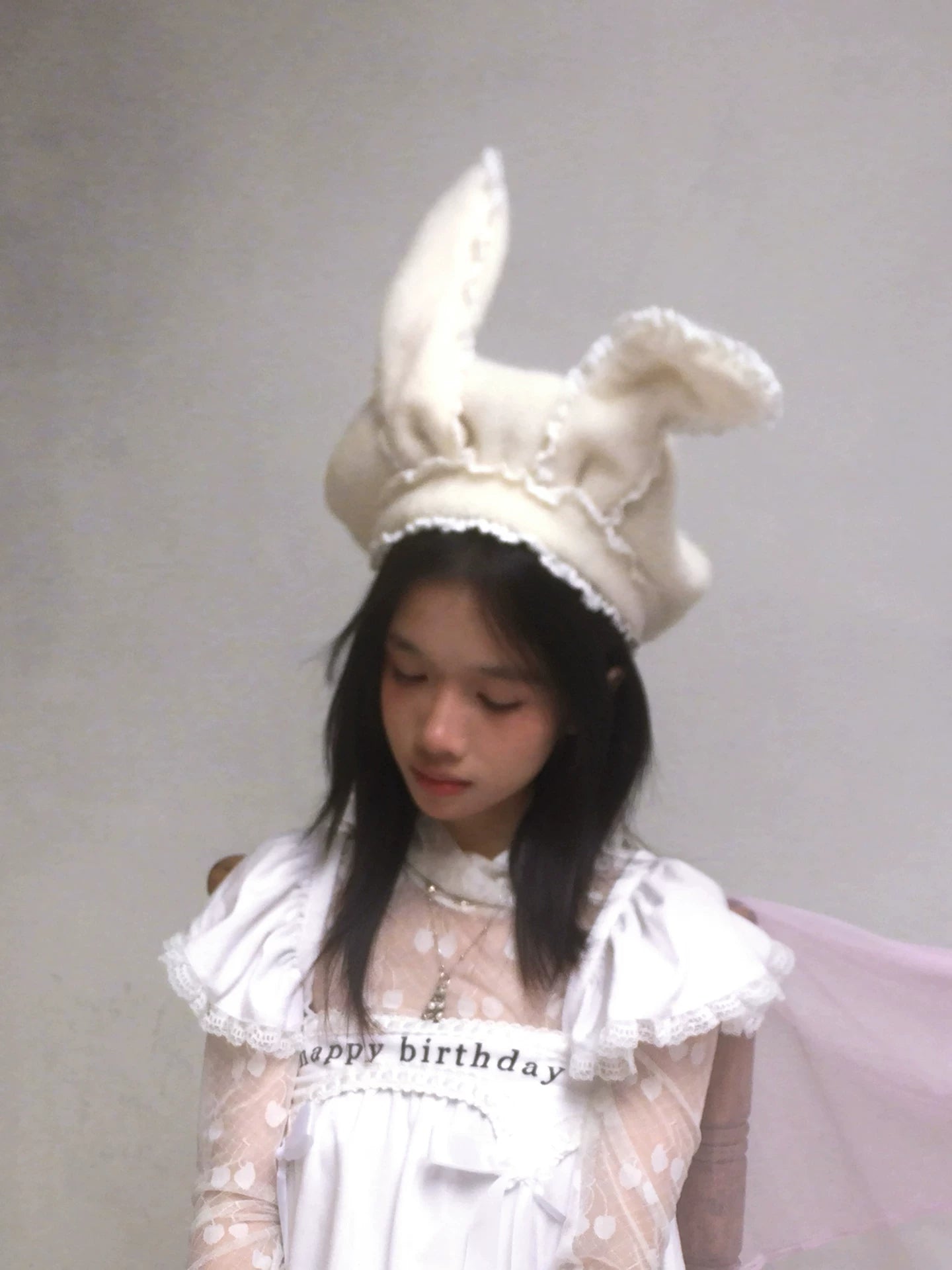 Wire Bunny Ear Lace Beret Hat