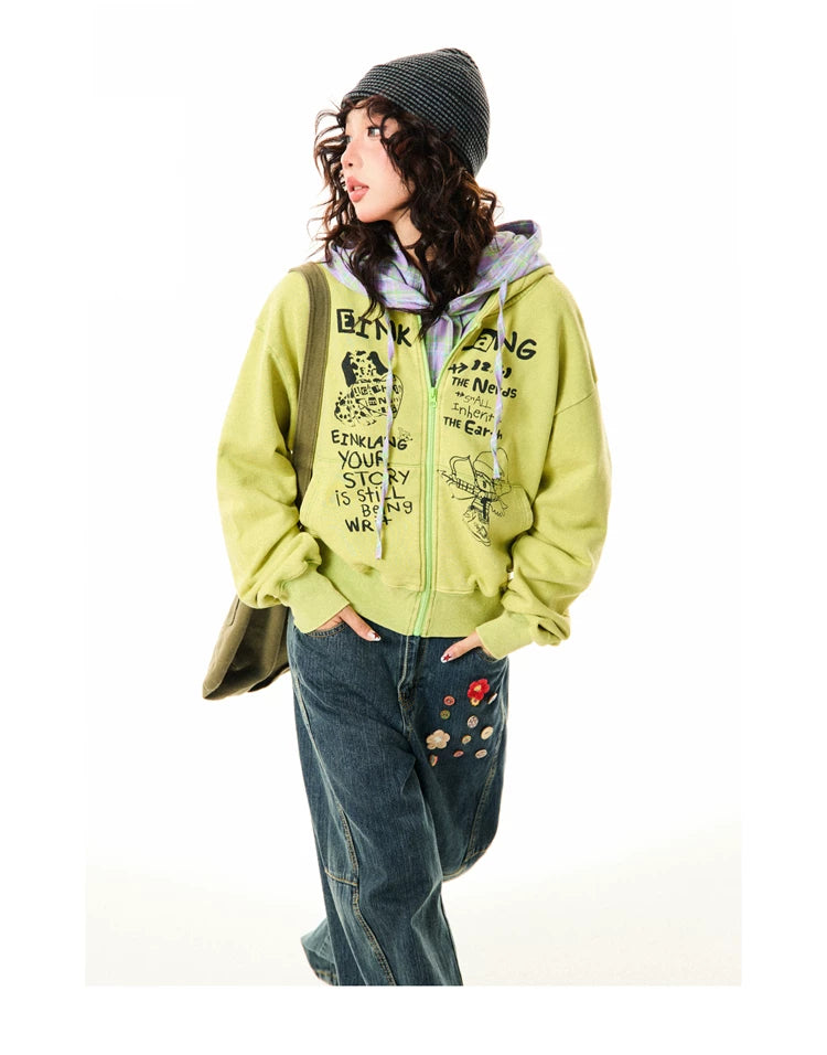 Letter Print Zipper Hoodie