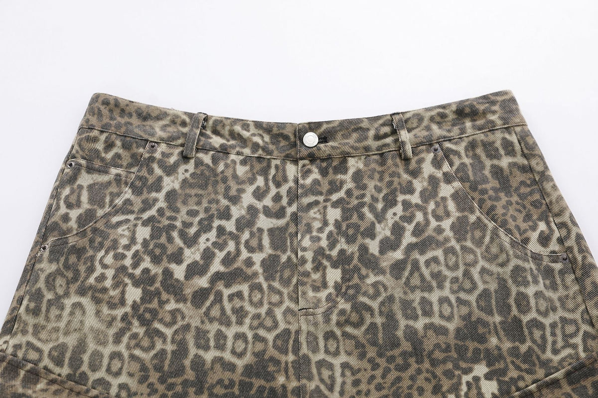 Leopard Print Multi-Pocket Wide Leg Jort