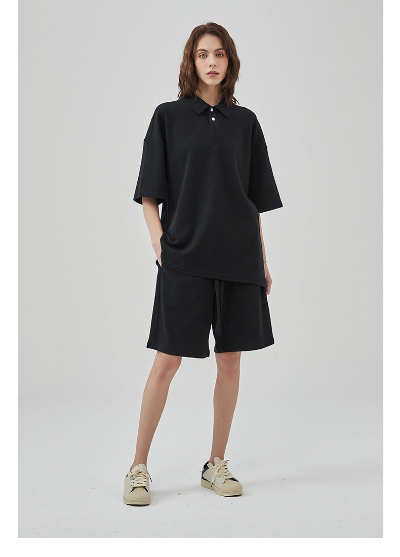 Oversize Waffle Polo Shirt & Waffle Shorts Setup