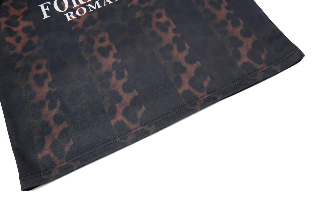 Leopard Print V-Neck Polo Shirt