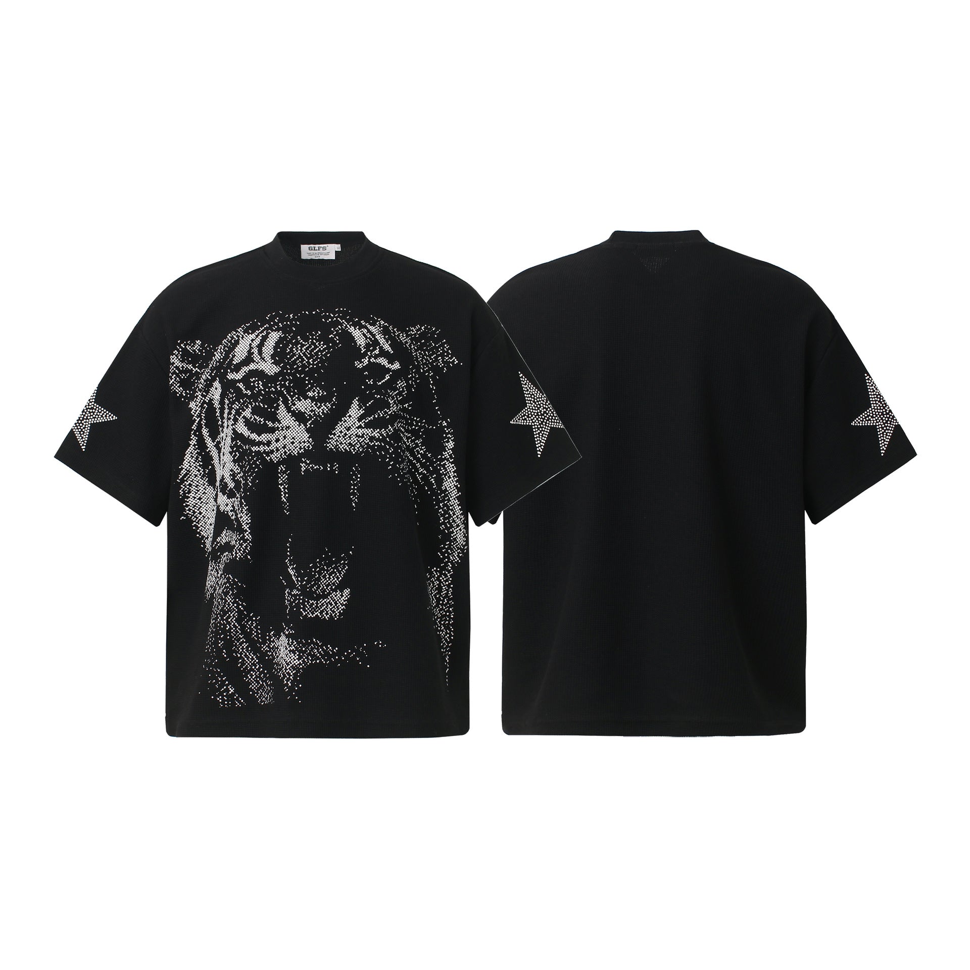Graffiti Tiger Print Waffle Oversize Short Sleeve T-Shirt