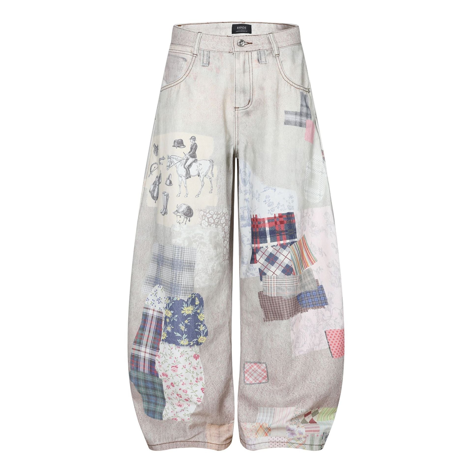 Collage Print Wide Leg Denim Jeans