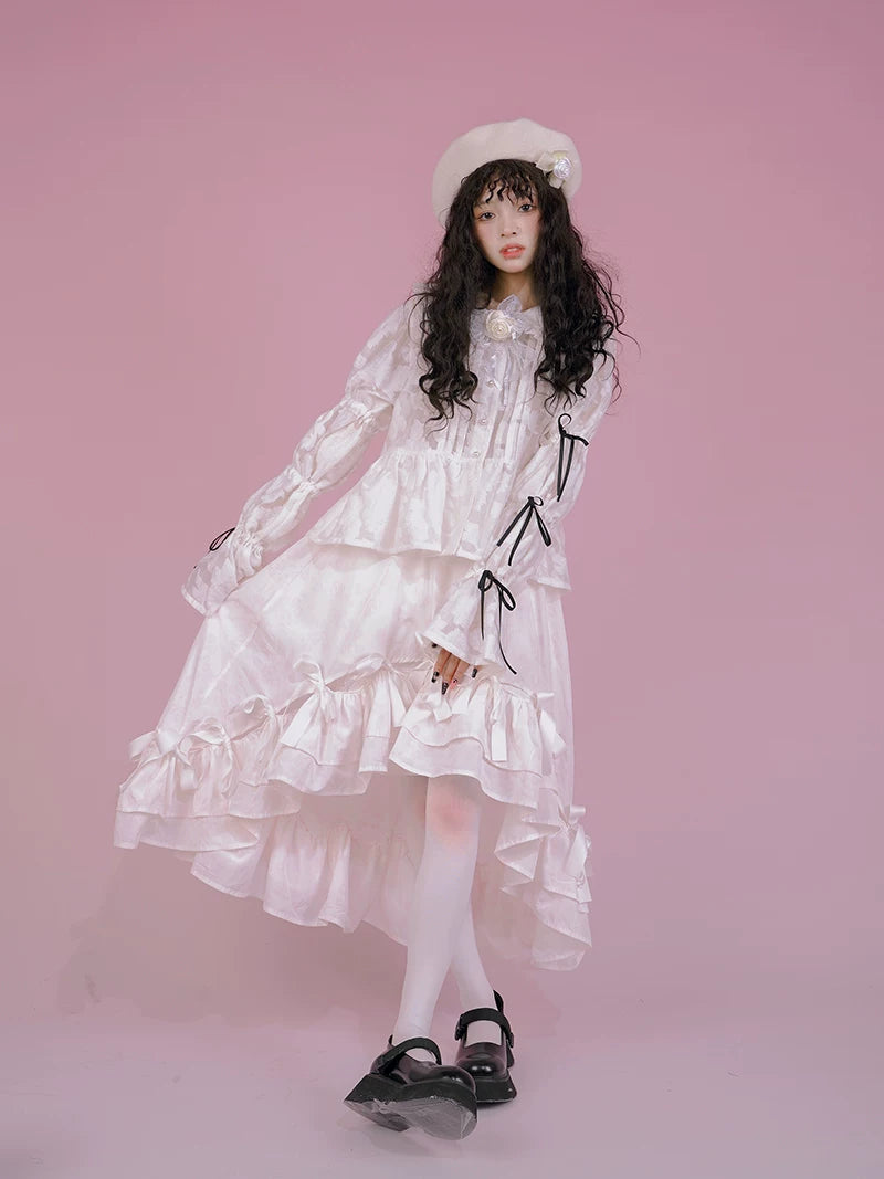 Irregular Bow Elastic Waist Long Skirt