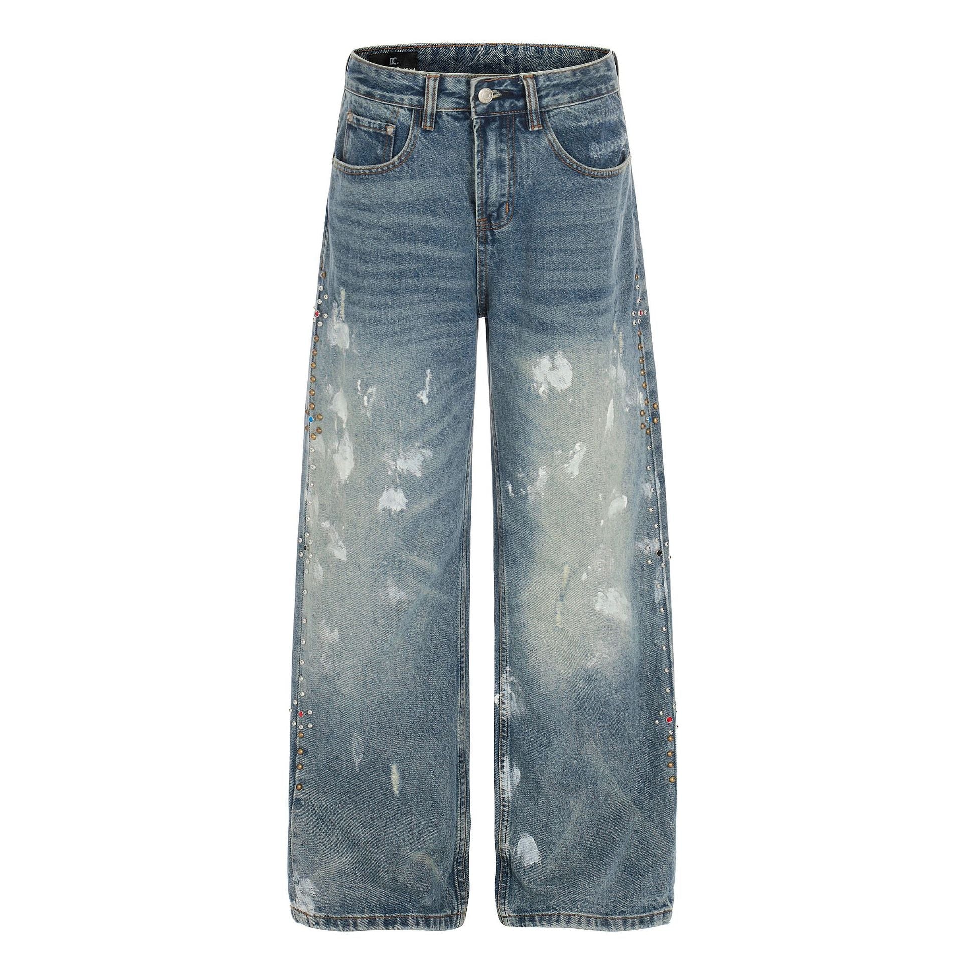 Paint Splatter Curved Denim Jeans