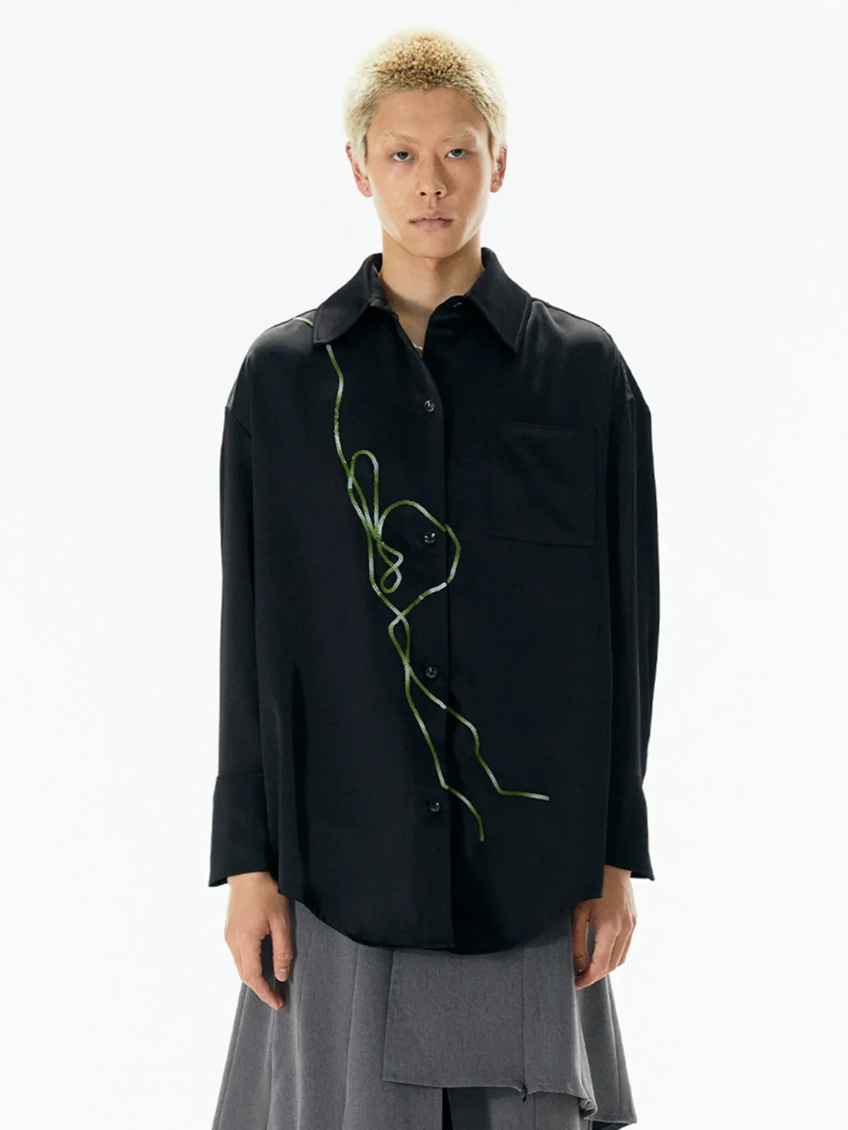 Bead Embroidery Chinese Style Long Sleeve Shirt