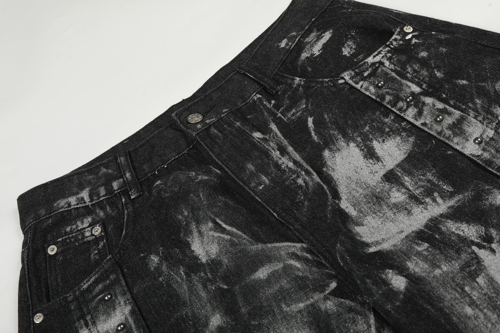 Paint Studs Curved Denim Jeans