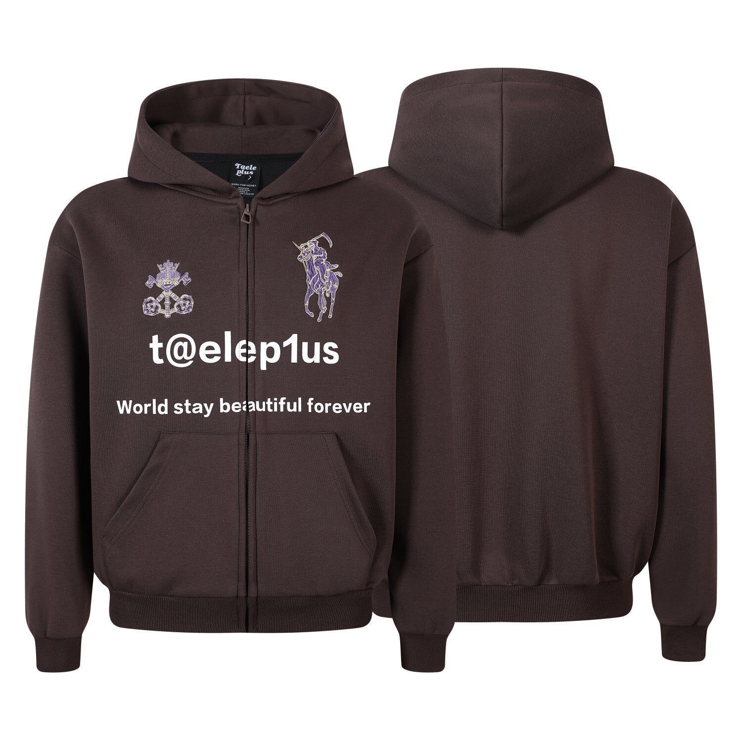 Logo Horse Embroidery Zipper Hoodie