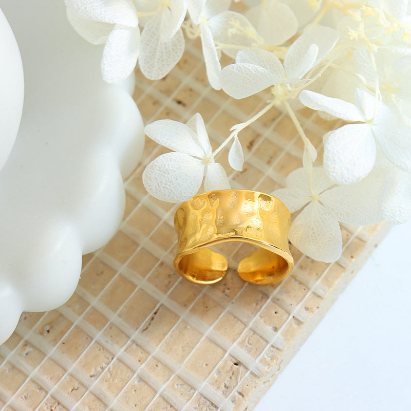 Gold-Plated Open Design Ring, Hammered Texture Fashion Statement, Women's Modern Jewelry, Chic Stackable Band, Trendy Minimalist Accessory, Popular Choice for Gifting, Best Seller in Contemporary Rings