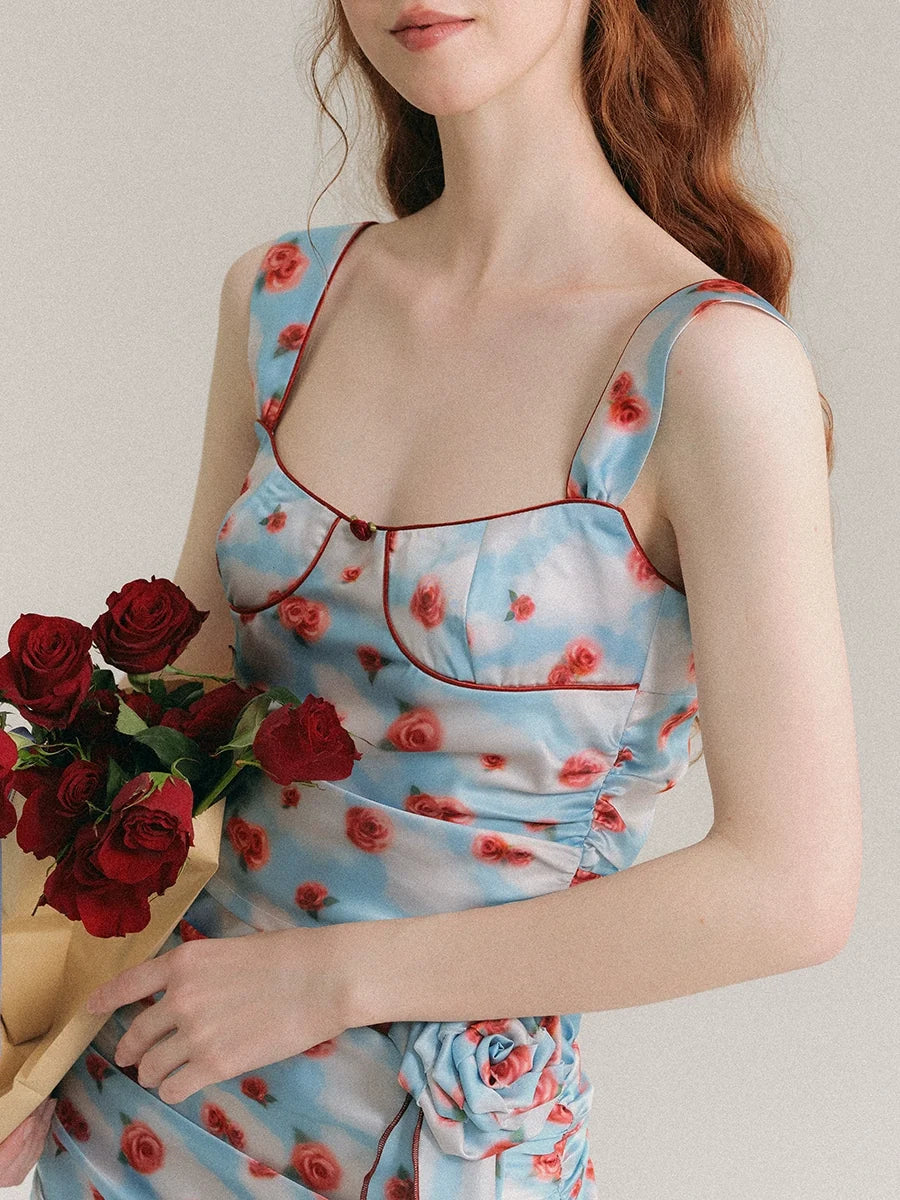 Hand Painted Rose Floral Camisole & Short Skirt Setup