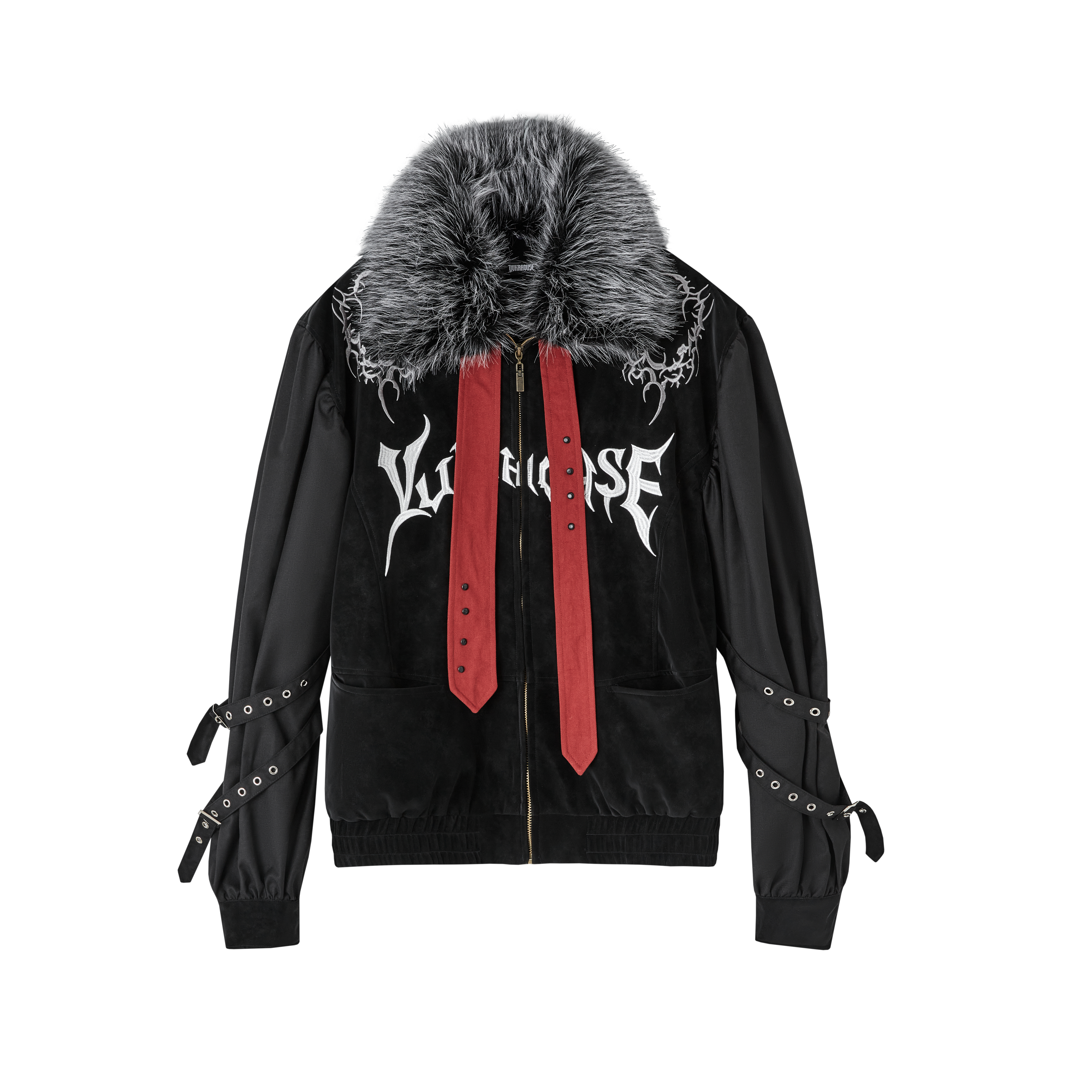 Embroidery Fur Collar Oversize Zipper Jacket