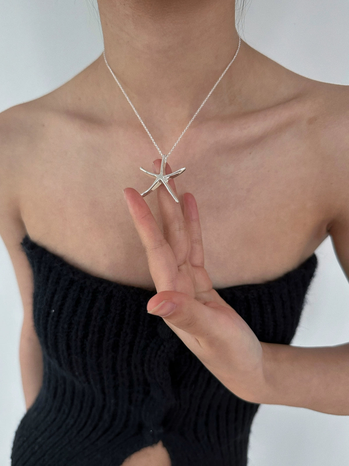 Sliver Korean Starfish Pendant Necklace