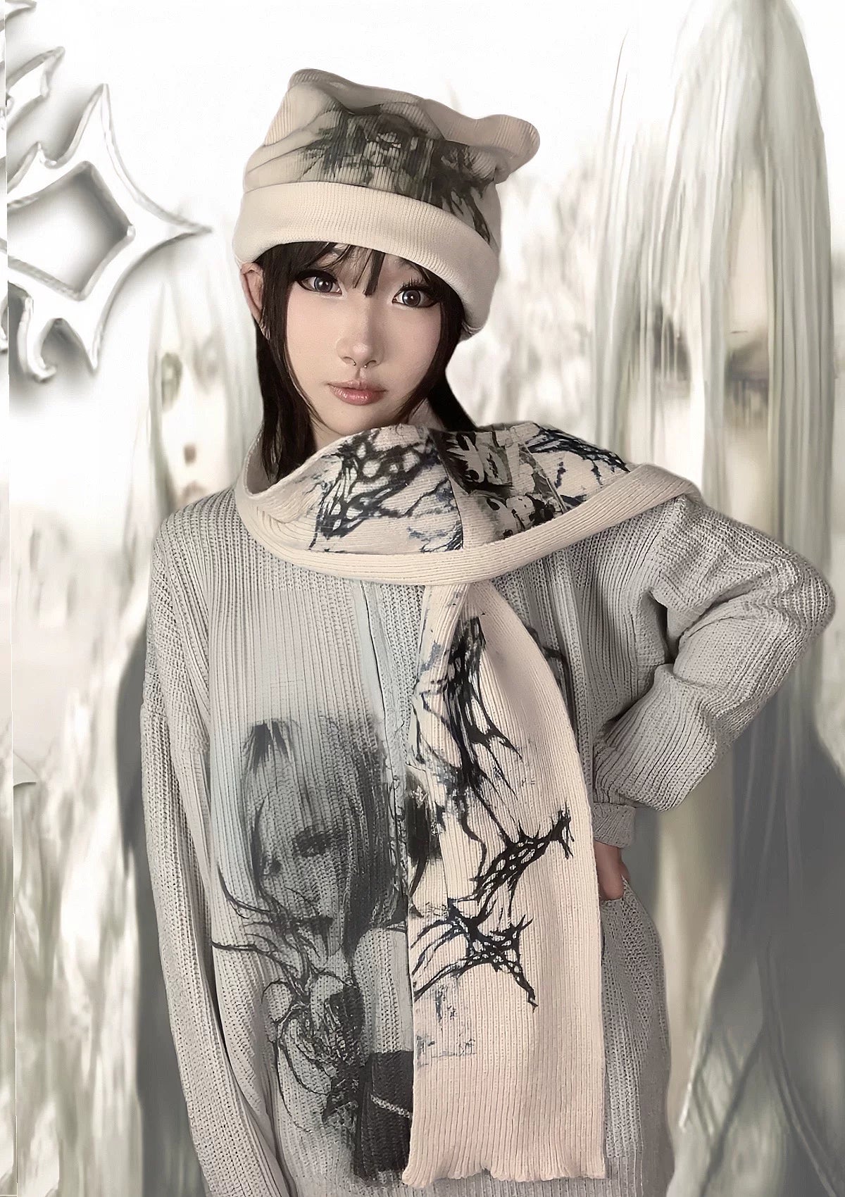 Visual Kei Subculture Anime-Style Milk Tea Color Scarf