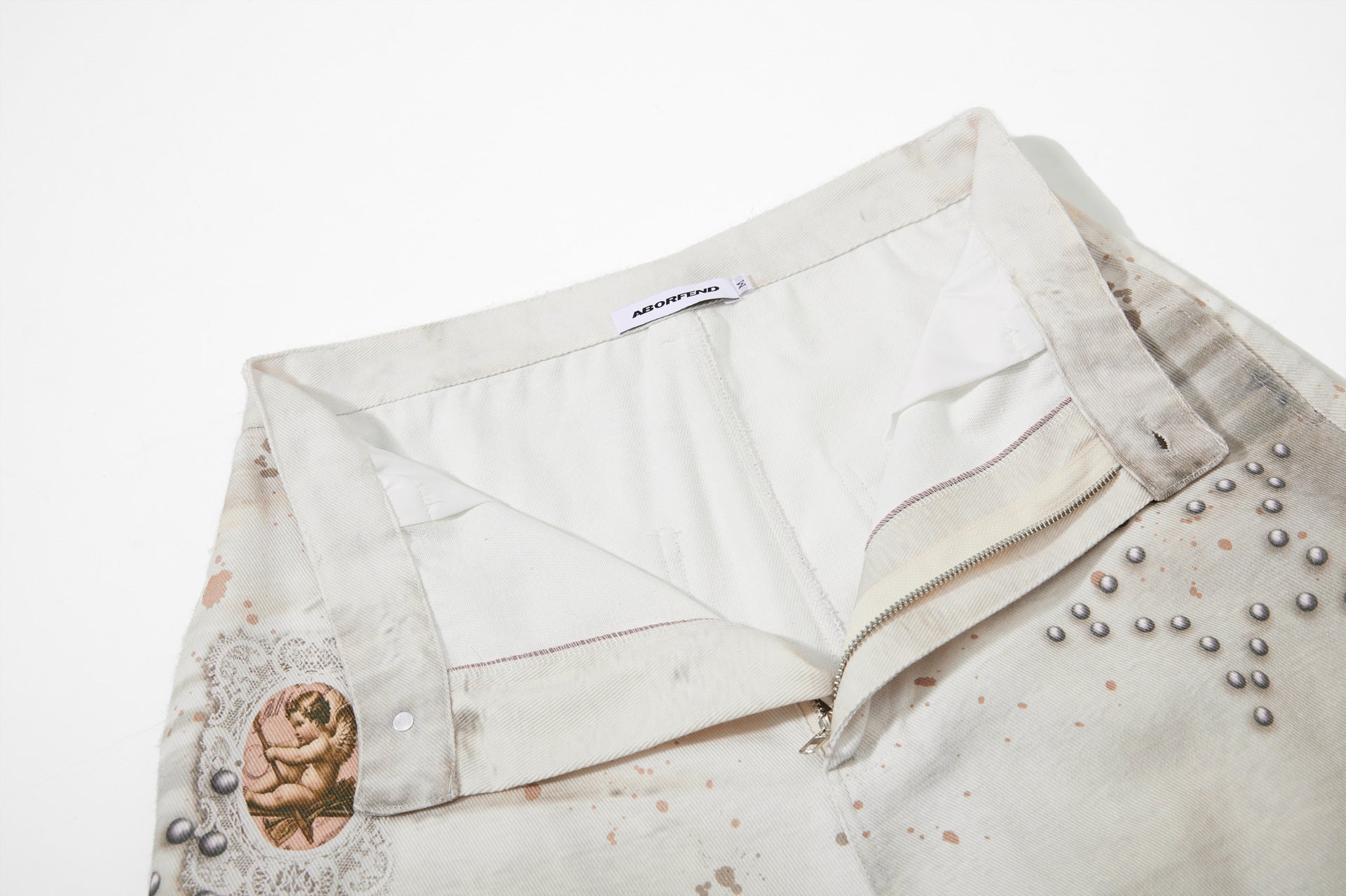 Studs Paint Wing Wide Leg Denim Jeans