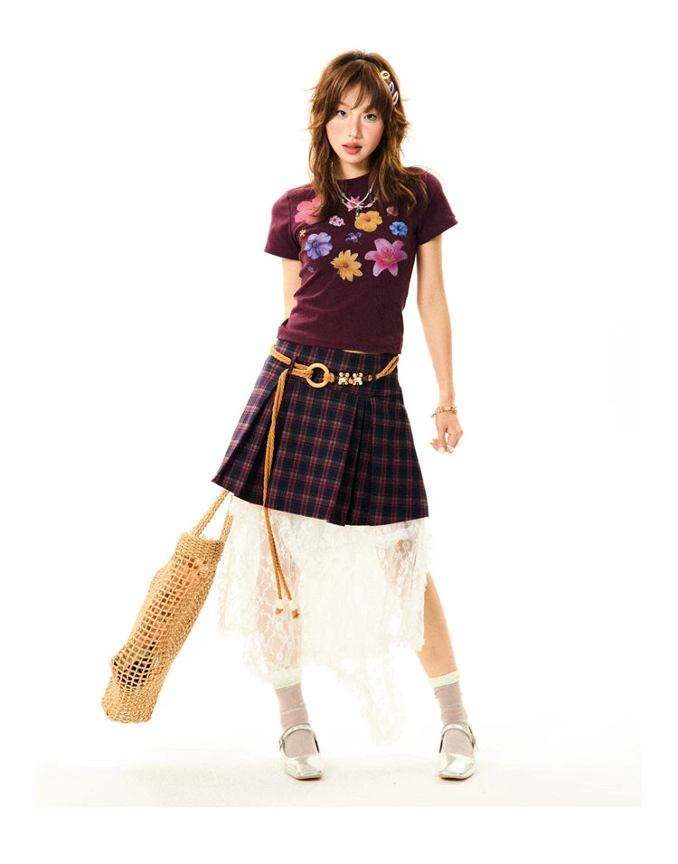Flower Print Cropped Short Sleeve T-Shirt