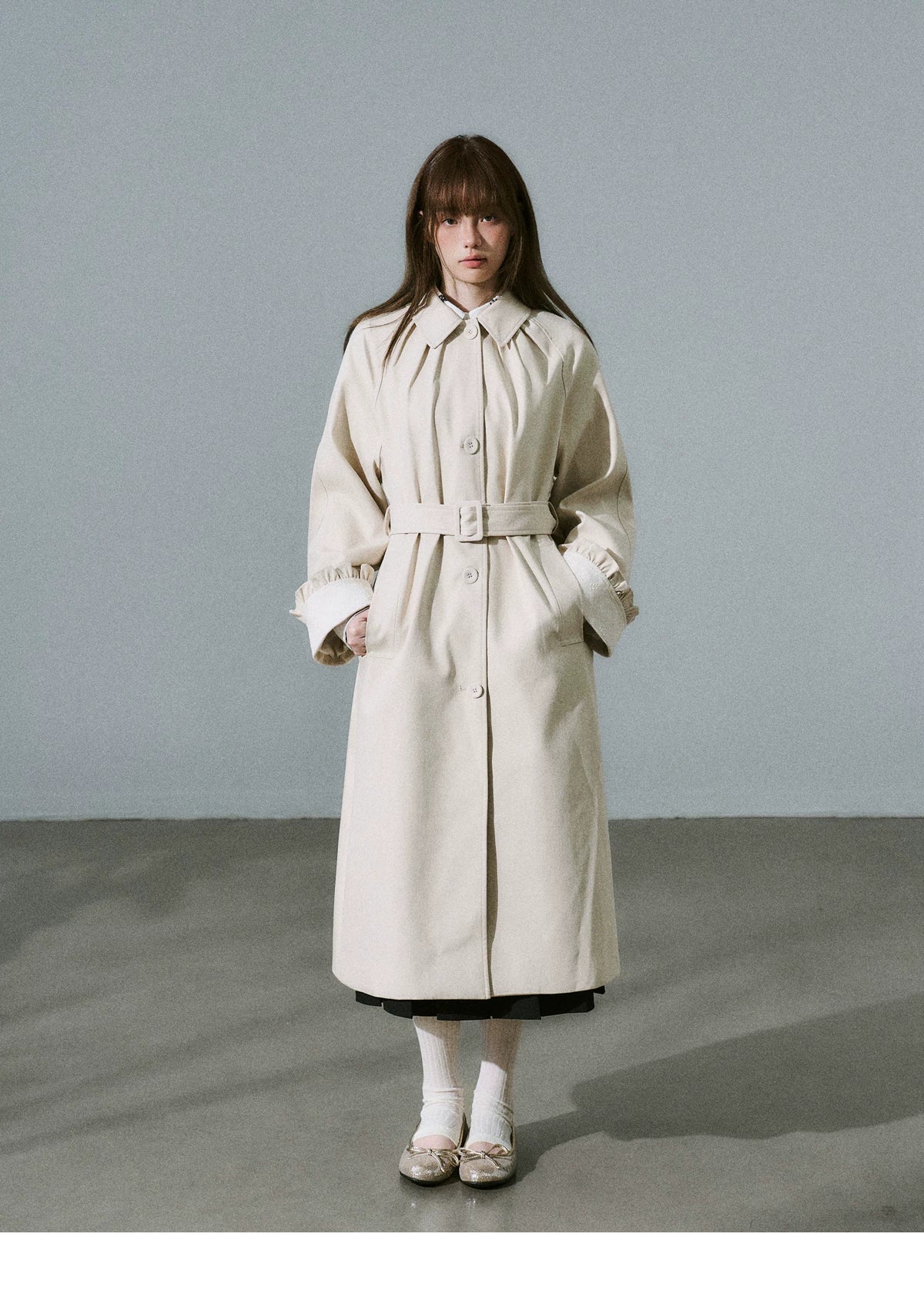 Lyocell Cotton Flower Bud Patchwork Ruffle Coat