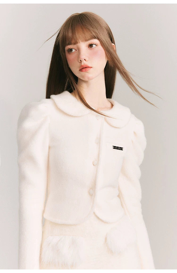 Cropped Round Collar Button Jacket