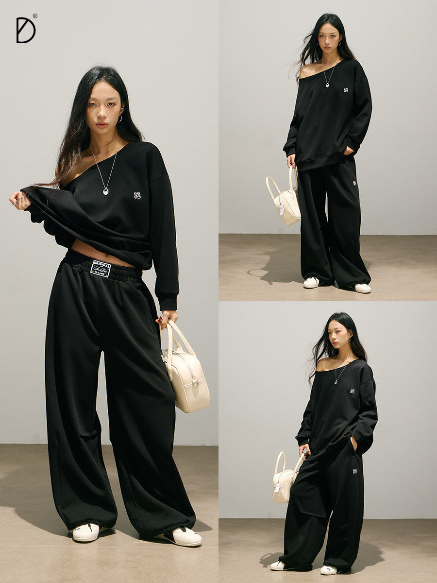 Off-Shoulder Oversize Sweatshirt & Adjustable Hem Sweatpants Setup