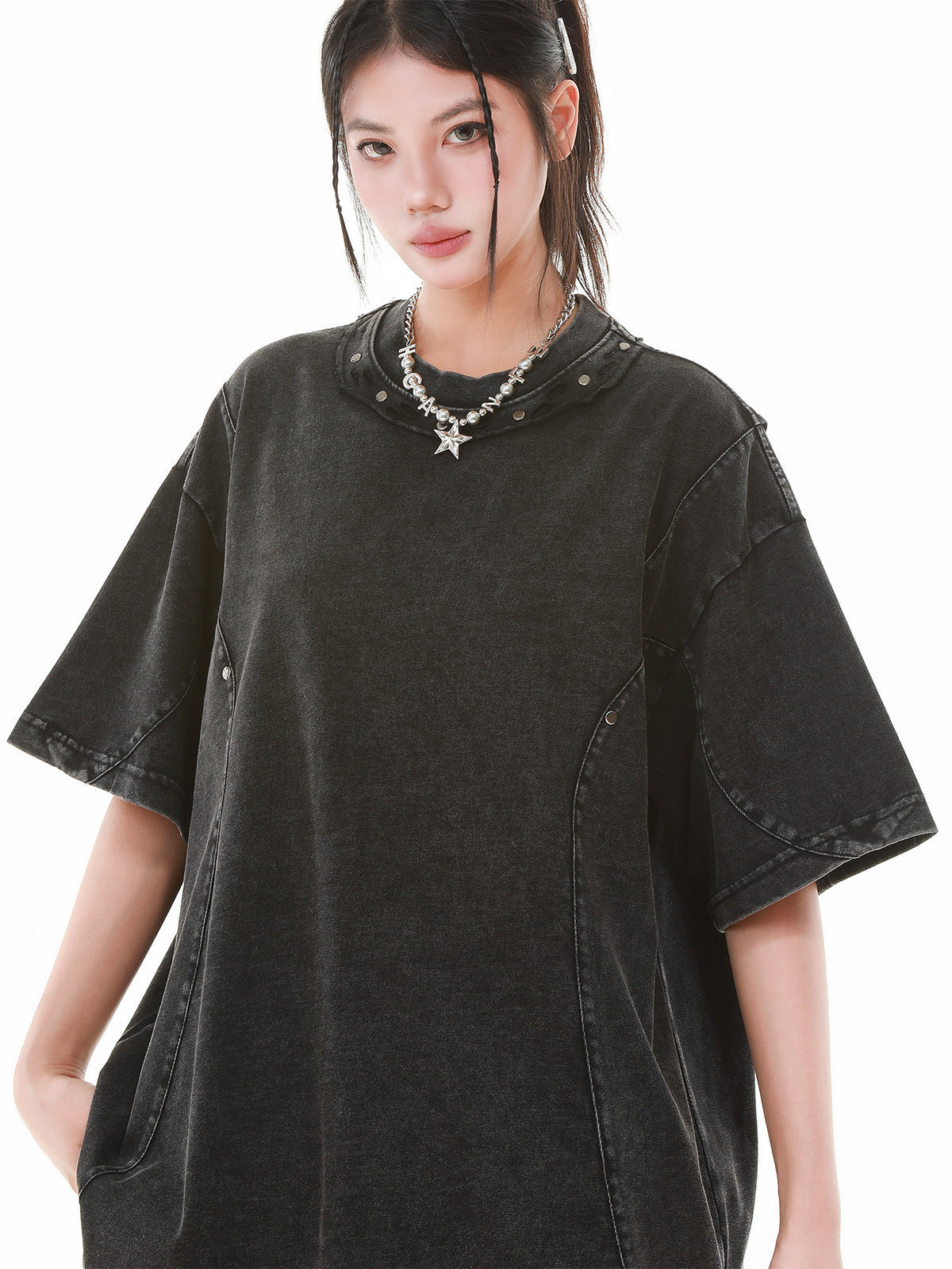 Heavy Washed Fade Stitching Short Sleeve T-Shirt