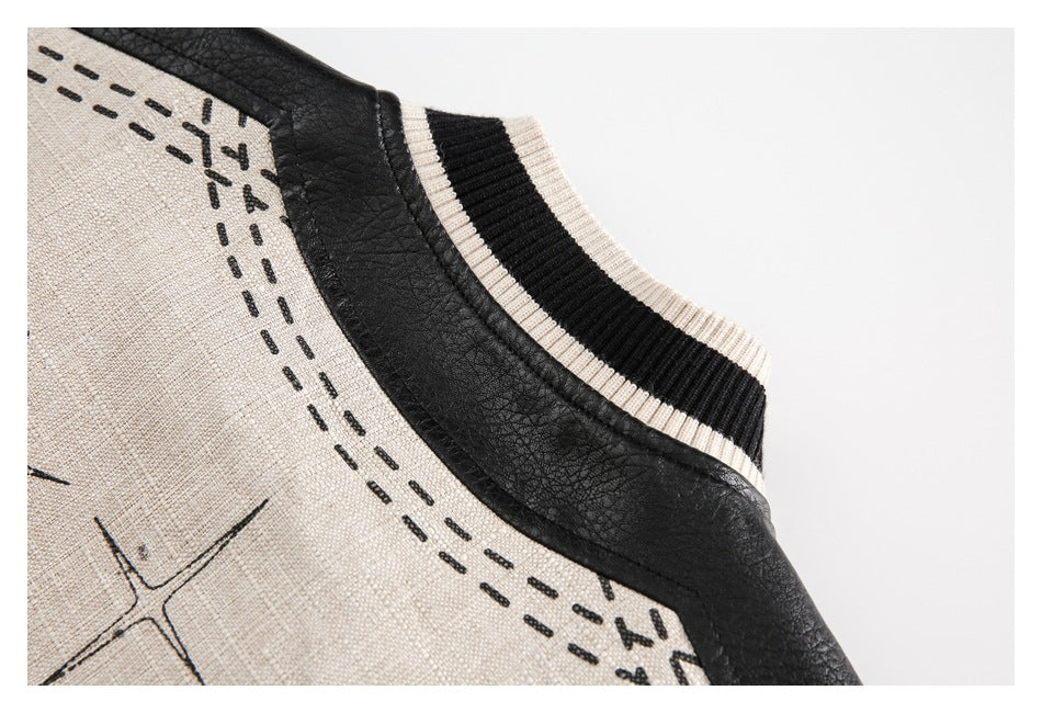 Veste de baseball unisexe rétro avec manches en cuir