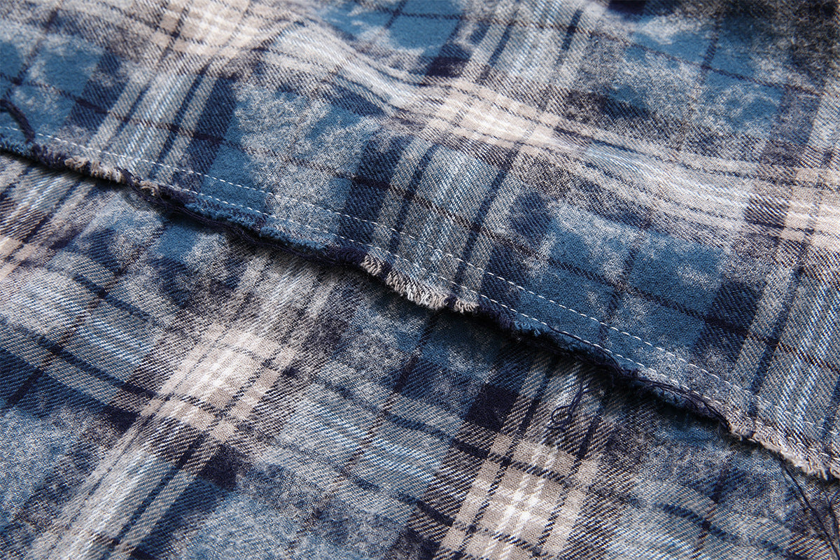 Plaid Washed Fringe Long Sleeve Shirt