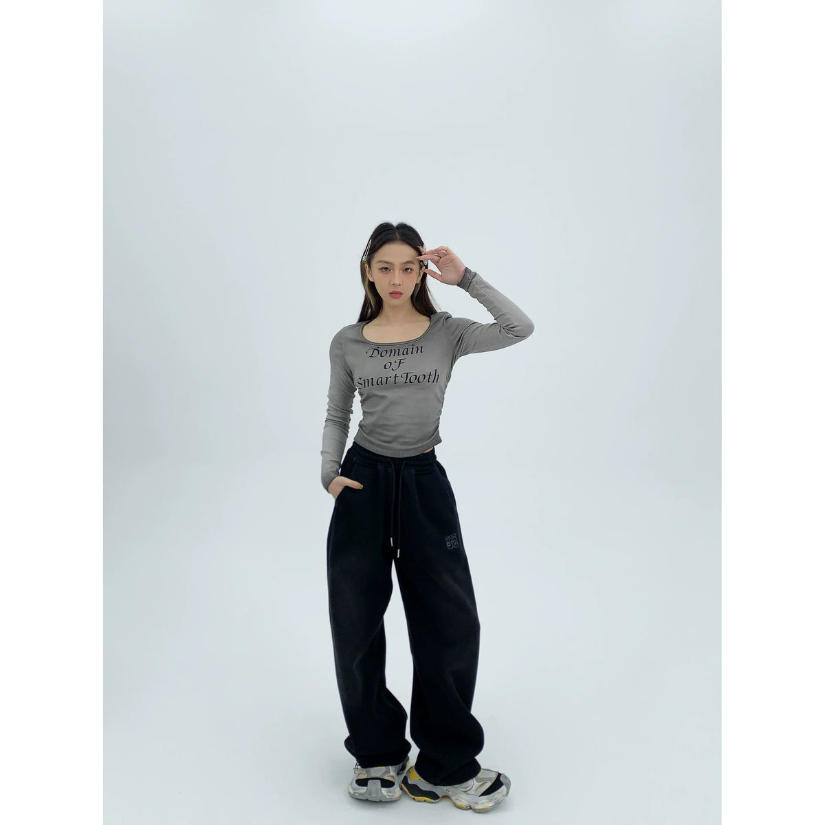Washed Wide-Leg Straight Sweatpants