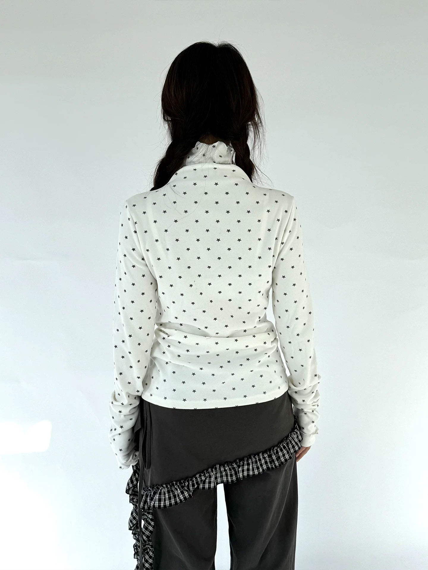 Polka Dot Print High-Neck Long Sleeve T-Shirt