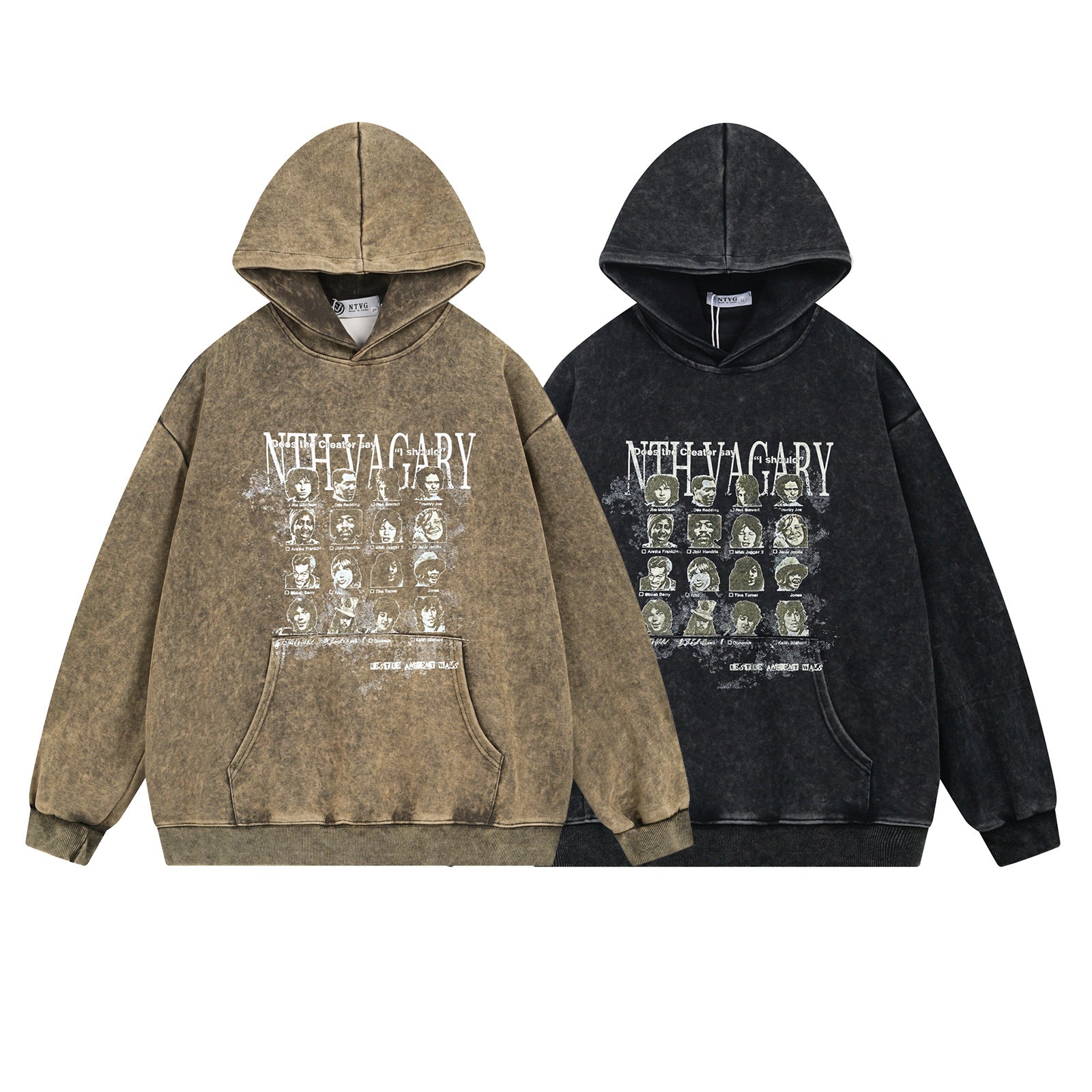Sweat à capuche oversize imprimé portrait délavé