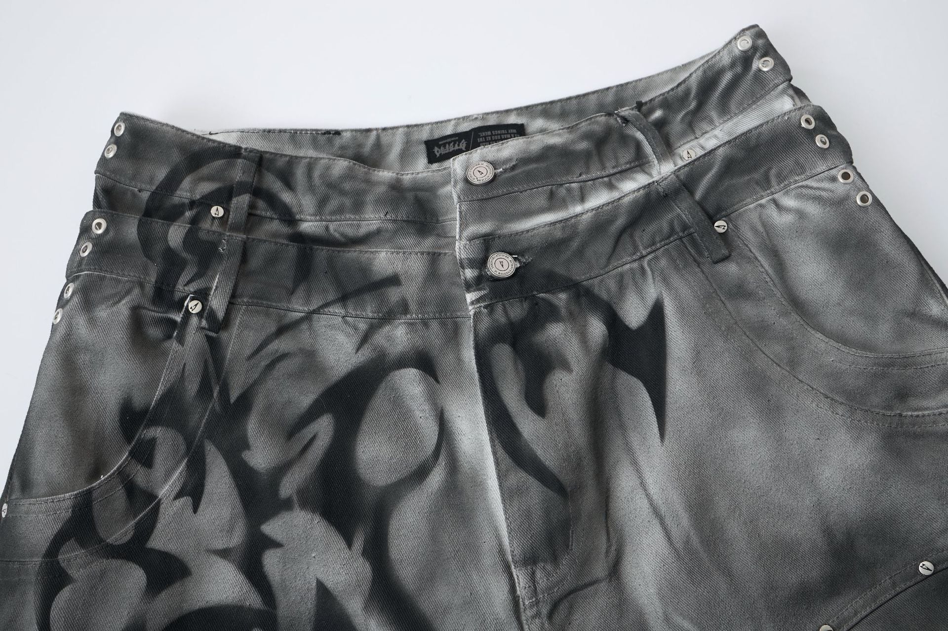 Washed Graffiti Dirty-Dye Denim Jort