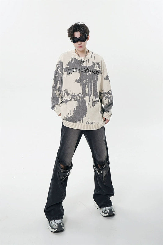 Loose Abstract Patterned Knit Sweater